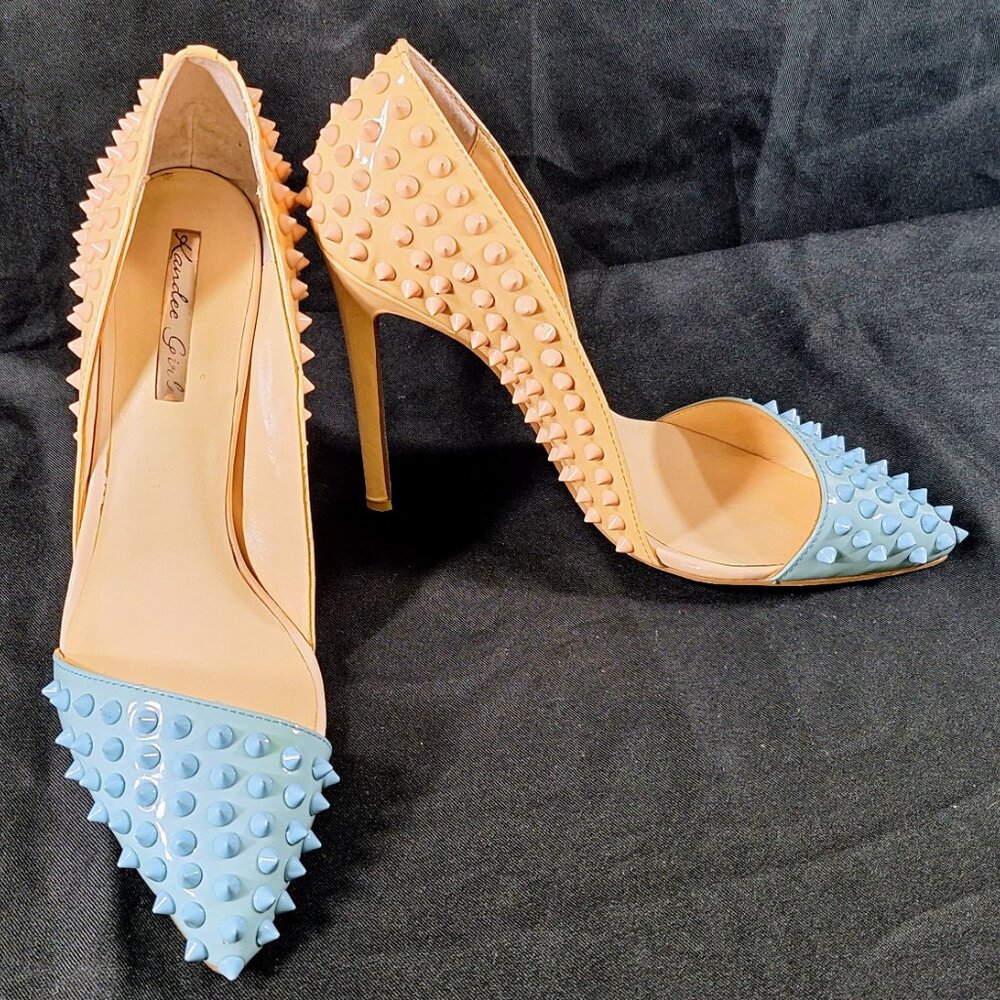 Kandee Girl BiColor Nude Blue Spiky Heels (like Christian Louboutin) 9 US 40 EU - Picture 3 of 9
